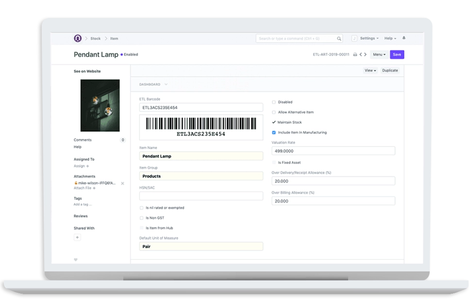Stock management module in ERP software.