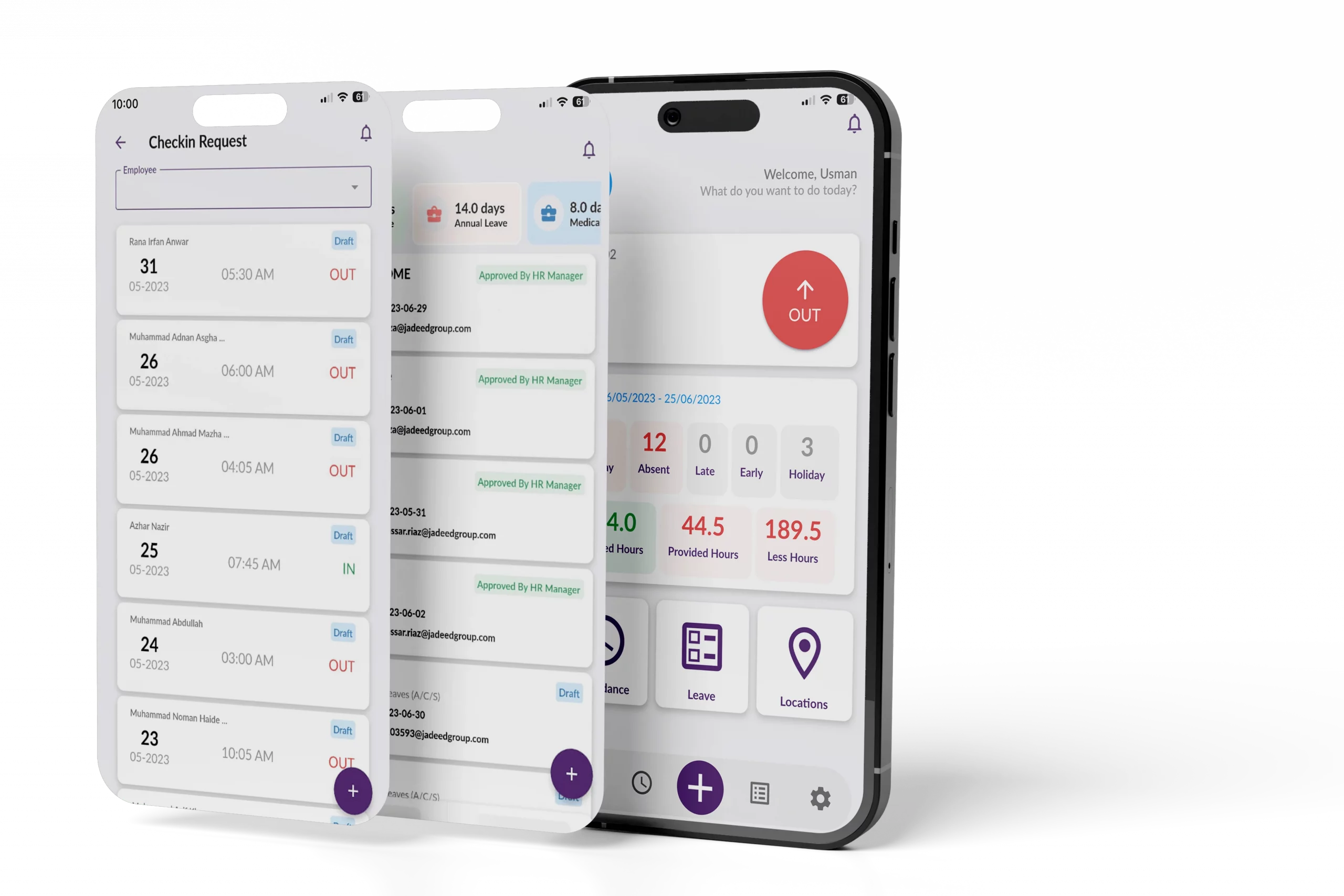 a mobile application for an Enterprise Resource Planning (ERP) system, for human resources management.