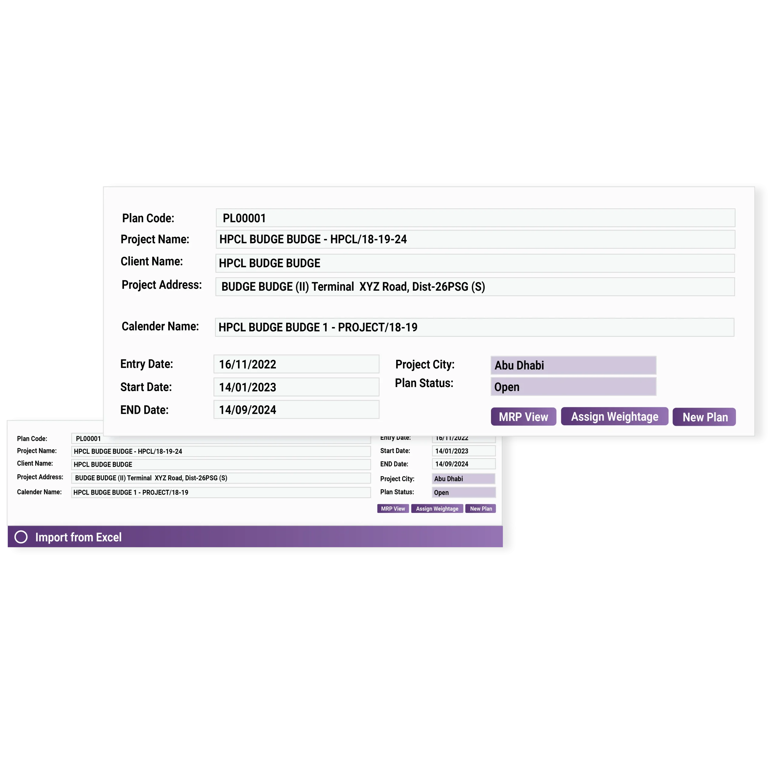 a project management interface for a project with the plan code PL00001