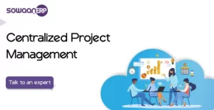 image advertises SowaanERP software for centralized project management.