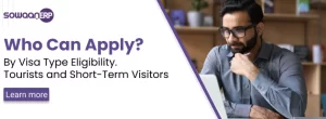 an advertisement for Sowaan ERP focusing on visa eligibility for tourists and short-term visitors.